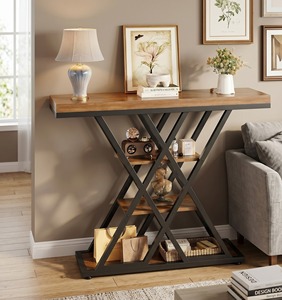 Narrow <b>Console</b> <b>Table</b> with <b>Storage</b> Shelves Modern Industrial Sofa <b>Table</b> for Entryway Hallway Decor - Product Image 4