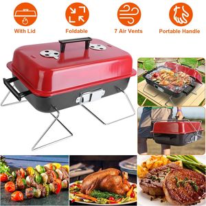 Griglia Portatile in Metallo per Barbecue a Carbone, Piccolo Affumicatore da Tavolo con Coperchio Pieghevole per Campeggio, Picnic e Attività all'Aperto - Product Image 1