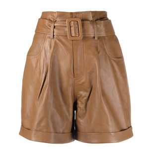 Pantalones Cortos de Cuero Ecológicos Impermeables para Mujer, Diseño Novedoso con Cintura Media y Presillas, Cierre de Botones, Precio de Fábrica 2026 - Product Image 1