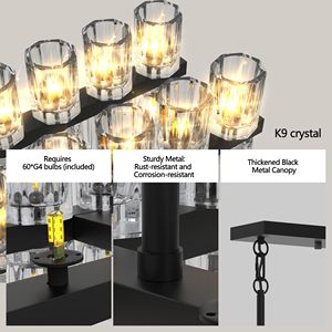 Lampadario di Lusso Rettangolare in Cristallo (L005030 D54 P60B/W1340P310780) con Cornice Nera e Cristalli K9 per Lampadari e Lampade a Sospensione - Product Image 5