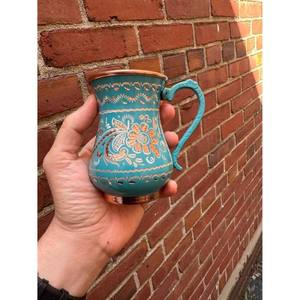 Handmade <b>Enamel</b> Copper Mug Floral Engraved Coffee Tea <b>Cup</b> Vintage Turkish Style Copper Drinkware Gift for Her - Product Image 3
