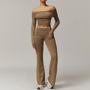 Nouvel ensemble de yoga pour femme : haut à manches longues séchage rapide, débardeur évasé, short moulant, leggings de yoga, pantalon de sport taille haute, gilet et soutien-gorge de sport - Product Image 2