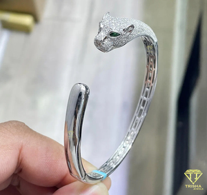 กำไลหัวเสือดำสีเงิน925มีสไตล์สำหรับผู้หญิงเพชรที่ปลูกในห้องปฏิบัติการประกาย VVS - Product Image 3