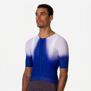 Maillot de cyclisme pour homme, bleu et blanc dégradé, manches courtes, maille respirante, 100% polyester, imprimé par sublimation, vêtement de sport - Product Image 6