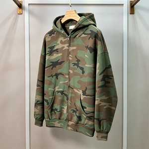 Custom High Quality 100% Cotton Fleece Sweatshirts Cropped Camo Zip up <b>Hoodie</b> - Product Image 1