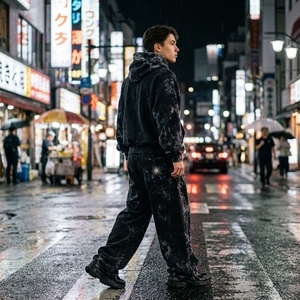 Ensemble de survêtement pour femme noir délavé à l'acide, comprenant un sweat à capuche oversize et un pantalon de survêtement à jambes larges, style streetwear décontracté - Product Image 4