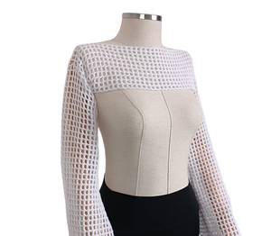Cárdigan de punto fino con hombros descubiertos y manga larga para mujer, estilo bohemio, color liso, para verano - Product Image 3