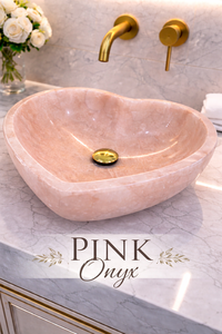 Lavabo de Ónix Rosa en Forma de Corazón de Lujo con Desagüe Dorado, Lavabo Moderno para Baño, Elegante Lavabo de Piedra - Product Image 6