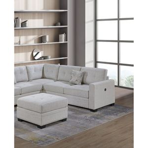 Set Divano Sezionale 4 Pezzi per Soggiorno, Stile Casual Semplice, Trapuntato, Rivestimento in Tessuto Color Osso, con Divanetto a Una Piazza e Mezza e Divano a Cuneo - Product Image 4