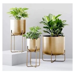 Ensemble de 2 jardinières en métal au design élégant, finition dorée, jardinières d'intérieur sur pied en fer, fournitures de jardin - Product Image 3