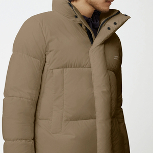 Men's Beige Down Puffer Jacket Stand Collar Zipper Pockets Windproof Casual Winter Coat Regular Fit Polyester Filling - Product Image 5