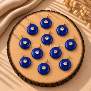 Pendentif rond en lapis-lazuli incrusté de 15 mm pour la création de bijoux bleu roi, fournitures d'artisanat pour colliers, accessoires en gros - Product Image 2