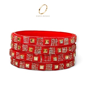 Timeless Kashmiri <b>Red</b> Glass Bangles Trendy Zirconia Gold Plated Crystal Design for Wedding Festive Wear at Wholesale Price - Product Image 4