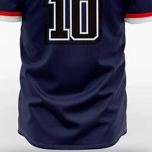 Maillot de baseball personnalisé pour homme, bleu marine, manches courtes, col en V, boutons sur le devant, respirant, 100 % polyester, fabricant OEM - Product Image 3