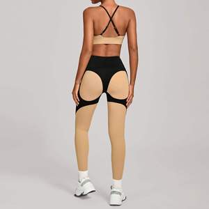 Ensembles de sport pour femmes : Legging contrastant à taille croisée et devant en V, tenues d'entraînement, de gym, de fitness et de yoga - Product Image 5
