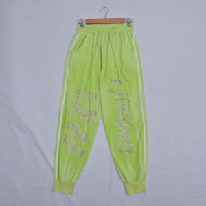 Neon Green Unisex Harem Pants Casual <b>Elastic</b> Waist Loose Fit Full Length Solid Color Knitted Cargo Pants Pockets Autumn <b>Lace</b> - Product Image 1