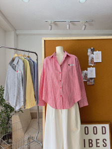 Chemise en coton rayée à manches longues pour femme, broderie cœur multicolore, tissu doux tissé, col chemise, mode formelle printemps-été - Product Image 4