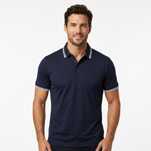 Polo de Manga Corta Azul Marino para Hombre, Color Sólido, Informal, Tejido Oxford, Diseño con Cuello Abotonado - Product Image 3
