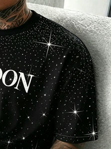 T-shirt Homme Oversize à Col Rond et Manches Courtes, Imprimé Strass, Effet Pailleté, Style Streetwear, Personnalisable (OEM/ODM) - Product Image 2