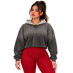 Custom Heavyweight French Terry Crop Hoodie Wholesale Womens Streetwear Retailers USA <b>Clothing</b> Brands Boutique Supply - Product Image 3