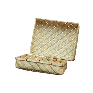 Caja de Regalo Rectangular de Bambú para Uso Industrial, Cesta con Patrón de Tejido Cruzado, Tapa con Bisagras, Elegante Caja de Almacenamiento de Té y Café Hecha a Mano - Product Image 3