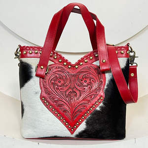 Bolsos cruzados de cuero vacuno repujado a mano de primera calidad, bolsos tote de gran capacidad de cuero genuino con forma de corazón rojo. - Product Image 4