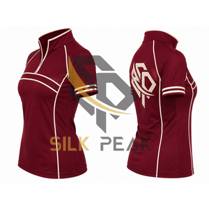 T-shirt décontracté sport tricoté à manches courtes pour femme, couleur bordeaux avec bordure blanche, séchage rapide, 100 % coton, écologique, idéal pour l'été - Product Image 6