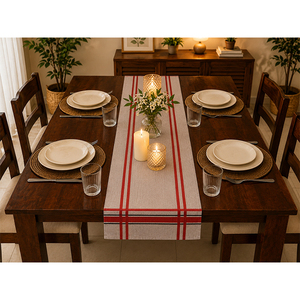 Premium 100% Cotton <b>Table</b> <b>Runner</b> | Red Stripe Border Design <b>Dining</b> <b>Table</b> Decoration for Wedding, Party & Home - Product Image 1