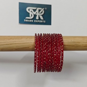 Luxury <b>Ruby</b> Red Glass Bangles Set with Crystal Stone Work Handmade Traditional Indian Bridal Jewelry for Women - Product Image 2