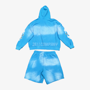 Men Sky Blue <b>Tie</b> <b>Dye</b> Hoodie & Shorts <b>Set</b> Zip-Up Streetwear Sweatsuit Casual Summer Outfit Unisex Adult Spring Wear - Product Image 2