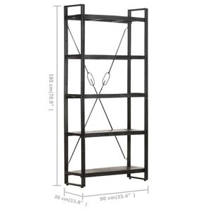 Libreria Nera Solida con Legno Grezzo di Mango e Acciaio Verniciato a Polvere, Arredamento Durevole ed Elegante - Product Image 5