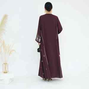 Abaya Moderna Color Café para Mujer, Estilo Dubái, Vestido Largo Informal Islámico Modesto con Cuello Barco, Ligero - Product Image 2