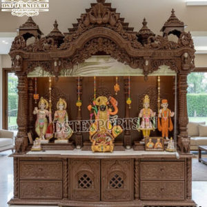 Mandir de luxe en teck de style sud-indien pour la maison, idéal pour les temples bouddhistes aux États-Unis, pour la décoration intérieure, unité de pooja indienne antique faite à la main. - Product Image 4