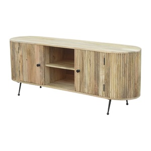 Minimalist Solid Wood TV <b>Unit</b> Modern Living Room Furniture TV Stand with <b>Storage</b> Cabinets <b>Open</b> Shelves Natural Texture - Product Image 3