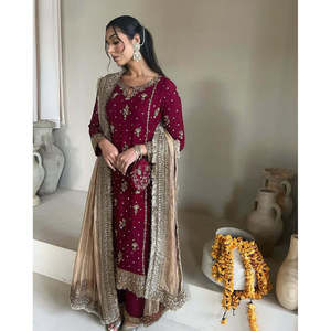 Top de soirée pour femmes-Ensemble Plazzo et Dupatta Broderie lourde - Product Image 1