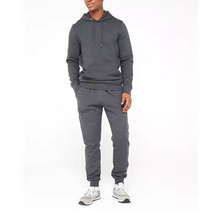 Ensemble de survêtement gris à capuche pour homme, manches longues, couleur unie, sweat-shirt et pantalon décontractés avec poches latérales, vêtements d'automne - Product Image 1