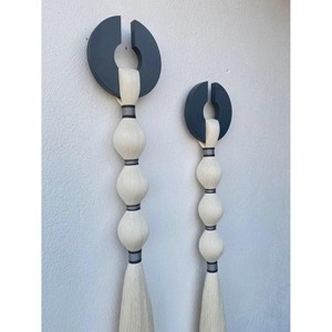 Minimalist Macrame Wall <b>Hanging</b> Geometric Design Abstract Art Piece 2Pcs Living Room Decor Black <b>White</b> Color - Product Image 1