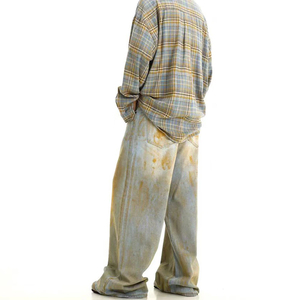 Pantalones Cargo Anchos de Mezclilla Lavados Estilo Vintage para Hombre, Jeans de Pierna Ancha Estilo Urbano, Fabricante de Pantalones Holgados con Logotipo Personalizado - Product Image 3