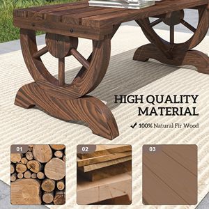 Banc de jardin en bois rustique de style campagnard pour 2 personnes, capacité de 550 lb, design roue de chariot, pour véranda, patio, jardin, parc - Product Image 5