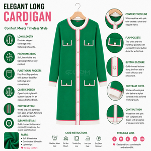 Cardigan en acrylique vert tricoté à manches longues, style classique, boutons contrastants sur le devant, de la sororité Cosh International. - Product Image 6