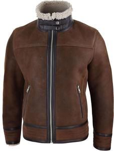 Blouson d'hiver pour homme en cuir marron foncé avec doublure en fausse fourrure, chaud, style bomber, col à boucle, fermeture éclair, épais et décontracté - Product Image 2