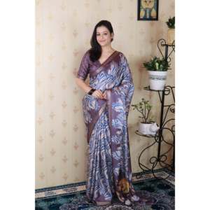 Sari en soie tussar gris abstrait doux tissé Elite Weaves, imprimé Zari, robe de soirée pour fêtes 450g - Product Image 6