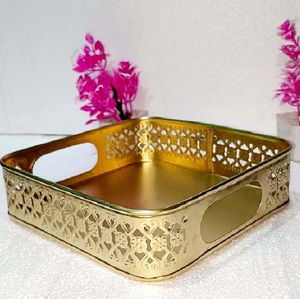 Luxury Rectangular Gold Plated <b>Storage</b> Tray With Cutout Design Polished Finish Modern Style For <b>Table</b> Use - Product Image 1