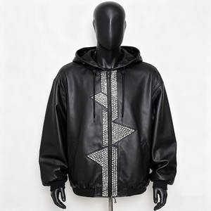 Chaqueta Bomber de Invierno para Hombre, Personalizada al por Mayor, de Alta Calidad, Resistente al Viento, de Cuero PU, con Cuello Alto, Estilo Motero, con Estampado Personalizado en la Parte Delantera - Product Image 1