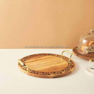 Plateaux de service en bois avec poignées Plateaux naturels en bois d'acacia fabriqués en Inde Prêts d'Inde - Product Image 4