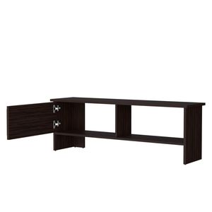 Walnut-Colored Entertainment Center with Door and <b>Open</b> <b>Storage</b> Stained TV Stand - Product Image 4