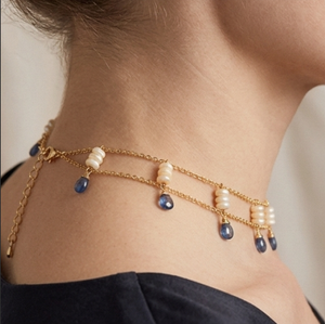 Collier ras-de-cou en opale naturelle et topaze bleue plaqué or 18 carats |   Pierres précieuses certifiées naturelles - Product Image 5