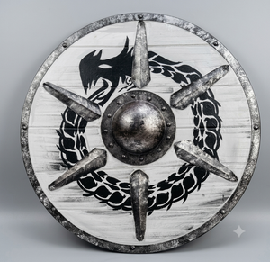 Escudo Redondo Vikingo Medieval de 24'' Hecho a Mano en Acero y Madera con Diseño de Dragón para Reenactamiento Histórico y Decoración del Hogar - Product Image 1