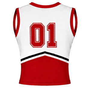 Ensemble d'uniforme de cheerleading rouge, haut sans manches à col en V, jupe plissée, tenue de danse pour équipe sportive, entraînement, compétition, performance - Product Image 4
