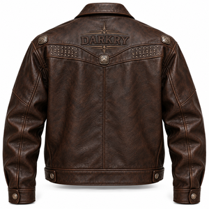Chaqueta de Cuero con Tachuelas y Diseño Gráfico de Cuervo para Hombre, Chaqueta de Motero Estilo Western de Cuero Vacuno Marrón Oscuro Personalizada, Proveedor Directo de Fábrica - Product Image 2